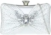 [Girly HandBags] Womens Diamante Brooch Satin Hard Case Clutch Bag