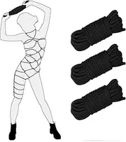 BDSM Shibari Bondage Rope Sex Rope - 3Pack 10M/32Ft 8MM Cotton Rope BDSM Beginner Kit Bondage Sex Restraint Kit Fetish SM Adult Sex Toys for Women Men Couples (Black)