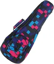 Parliky Cotton Padded Ukulele Bag Floral Plaid Double Shoulder Backpack for Men Women Durable Carry Bag with Straps Front Mesh Pocket Musical Instrument Protection