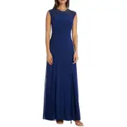 R & M Richards Women's V Open Back Dress, Peacock, 10P