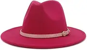 [Generic] Unisex Classic Jazz Cap Panama Woolen Felt Fedora Hat Fashionable Women Men Elegant Wide Brim Hat