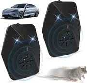 Lotvic Pack of 2 Marten Deterrent Car with Multi-Frequency Ultrasound and Flash Light, Marten Repellent Ultrasound, 12 V Car Battery Connection, Marten Protection for Car, Intelligent Start/Stop