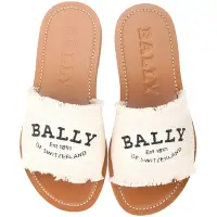 在飛比找Yahoo奇摩購物中心優惠-BALLY Flat [專櫃$18,000] 棉麻抽鬚字母拖