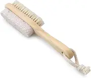 FRCOLOR Natural Boar Bristle Body Foot Brush with Pumice Wooden Exfoliating Brush for for Shower and Massage