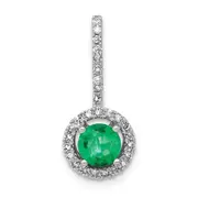 14k White Gold Real Diamond and Emerald Halo Pendant