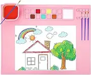 Silicone Craft Mat with Removable Cleaning Cup and Paint Holder, NonStick Silicone Painting Mat with Length Mark,Drawing Mat,Art Mat for for Epoxy Resin Art,Clay and DIY Creations (Pink)