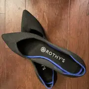 Rothy’s The Point Flat Shoes Black With Royal Blue Edging Pointed Toe Size 8