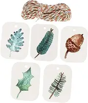 IWOWHERO 250pcs Vintage Leaf and Pine Cone Paper Tags with Twine String for DIY Craft Projects Tags and Favors Attractive Labels for Clothing Pricing and Thank You Notes
