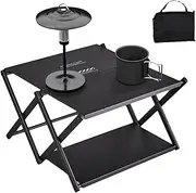 Foldable Camping Table, Portable Folding, Compact Three-Layer Rack, Metal Storage Shelves, 12.99x6.69x14.57 inches, Includes Storage Bag, Ideal for Dining, Picnic, BBQ, Fishing