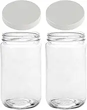 Jarming Collections - 2 Quart Glass Mason Jars -Extra Wide Mouth with 2 Plastic (BPA Free) Storage Lids- Made in the USA (2 White Plastic Lids)