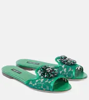 [Dolce & Gabbana] Dolce & Gabbana Bianca embellished lace flats AU 4.5 green