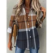 Women's Shirt Fashion Plaid Buttons Print Long Sleeve Regular Tops Shirt Collar Casual Red Blue Khaki Gray Spring Fall