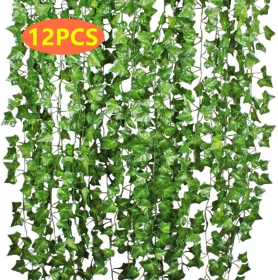 12PCS Artificial Ivy Leaf Plants Hanging Garland Fake Foliage Flowers Wall Decor