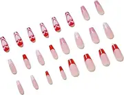 Eigell 24Pcs Press on Nails False Nail with Glue Reusable for Nail Extension Fashion French Peach Heart False Nail