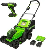 [Greenworks] 2 x 24V (48V) 17" Brushless Lawn Mower, (2) 4Ah USB Batteries and Dual Port Rapid Charger + 24V Brushless Drill/Driver, MO48L2211