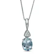 Oval Aquamarine and Triangular Composite Natural Diamond Accent Pendant in 10K White Gold