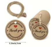20 Small Kraft Swing Tags Handmade with Love Thank You Round 3cm Packaging Gift