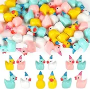 GGSTDDUP 100 Pack Mini Ducks, Miniature Duck Figures Wearing Party Hat, Mini Figurines in Bulk for Tiny Home Decor, Micro Landscape, Dollhouse, Garden, Potted Aquarium - 4 Colors