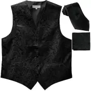 New Men's Formal Vest Tuxedo Waistcoat_necktie set paisley pattern prom black
