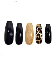 Custom Gel Press on Nails Handmade 10 pc set LARGE black gold leopard animal