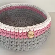Basket - Pink, Grey + white - storage - tshirt yarn - Nursery basket