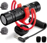 Movo DoubleMic V2 Two-Sided Supercardioid Video Shotgun Microphone for iPhone, Android, Smartphones or DSLR Camera - Dual Capsule External Mic with Improved Wind Protection - Latest Version
