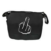 Black Cotton Canvas Military Messenger Bag White Middle Finger