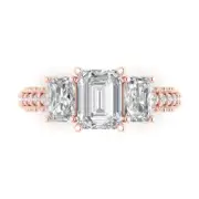 Three-Stone Engagement Ring - 14K Rose Gold, 3.61ct Emerald Simulated Diamond
