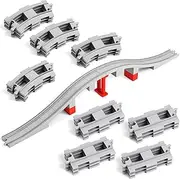 34 Pieces Train Bridge Track, Classic Railway Track with 12 Curved Tracks, 12 Straight Tracks and Bridge Tracks - Compatible with All Major Brands, Toy Track Accessory for Kid, Light Grey