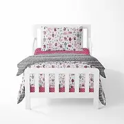 Bacati Owls Girls Cotton 4 Pc Toddler Bedding Set, Pink/Grey