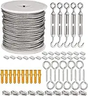 56Pcs String Lights Hanging Kit for Outdoor, 30M Wire Rope PVC Coated Cable with Hooks for Garden Hanging Light Lock Camera DIY Speaker in Hall Car Bar Exibition