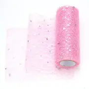 Moon & Star Tulle Rolls Fabric, 6" x 10 Yard Nylon Tulle Ribbon, Pink