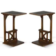 Home Square 12.5" Traditional Wood Sofa Mate Table in Dark Brown - Set of 2