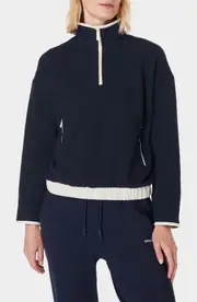 Sweaty Betty Compass Half Zip Fleece Pullover in Navyblue Studiowhite at Nordstrom, Size Small