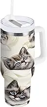 RPLIFE Cute Kittens Cream Coffee Tumbler, Stainless Steel Coffee Mug, Insulated Cup with Straw, Tumblers for Women