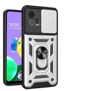 case For Moto G72 Slide Camera Lens Protection and Built in 360 Rotatable Ring Holder - Silvery