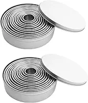 2 Pack Round Cookie Cutter Set (11 Pcs/EA) Stainless Steel Circle Cookie Cutters with Box Donut Cutter Ring Molds Plain Edge Round Cutters Baking Dough Ring Tools Graduated Circle Pastry Cutters Set