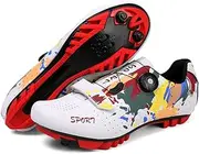 [Hixingo] Cycling Shoes for Women Men Colorful Graffiti Printing Riding Shoes Mountain Shoes Breathable Crampons Hard Sole Cycling Shoes