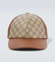 [Gucci] Gucci GG Canvas leather-trimmed baseball cap XL beige