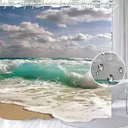 Shower Curtains with Hooks Waterproof 180cm180cm(7070)White Clouds Waves Printing Modern Polyester