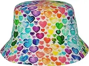 [SAAKE] Rainbow Hearts Print Unisex Bucket Hat Twill Fabric Sun Protection Stylish for All Seasons Bucket Hats, Black, One Size