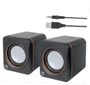 USB Powered Stereo Speaker System - Small Size - with Volume Black Orange