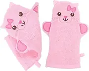 WOONEKY 2Pcs Cartoon Bath Gloves for Adorable Cat Design Portable Exfoliating Mitts for Smooth Skin for Bathing and Skin Friendly Material Fun Bathing Experience