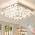 Finktonglan Modern Square Crystal LED Ceiling Light Fixture 15” Dimmable Crys...