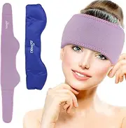 Headache Ice Pack Head Wrap for Migraines, Cold Pack Head Ice Therapy Wrap for Headache Relief, Tension, Sinus Pain, Chemo, Head Injuries (Purple) 29.5" x 4.3"