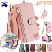 Zip Wallet Case For iPhone 16 15 14 Plus 13 12 11 Pro Max 8 Leather Stand Cover