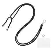 Phone Lanyard Adjustable Neck Lanyard with Transparent Patch Bright Black
