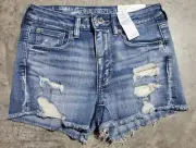 New ~Womens American Eagle High-Rise Shortie Next Level Stretch Jean Shorts Sz 6