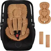 GFU Infant Car Seat Insert Head and Body Support, Reversible Newborn Insert for Carseat with Strap Pads, Soft Stroller Cushion Pillow Insert for Boys and Girls, Fits for Stroller, Swing, Brown