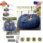 Giant Round Faux Fur Bean Bag Chair Cover in Blue - Perfect for Relaxation